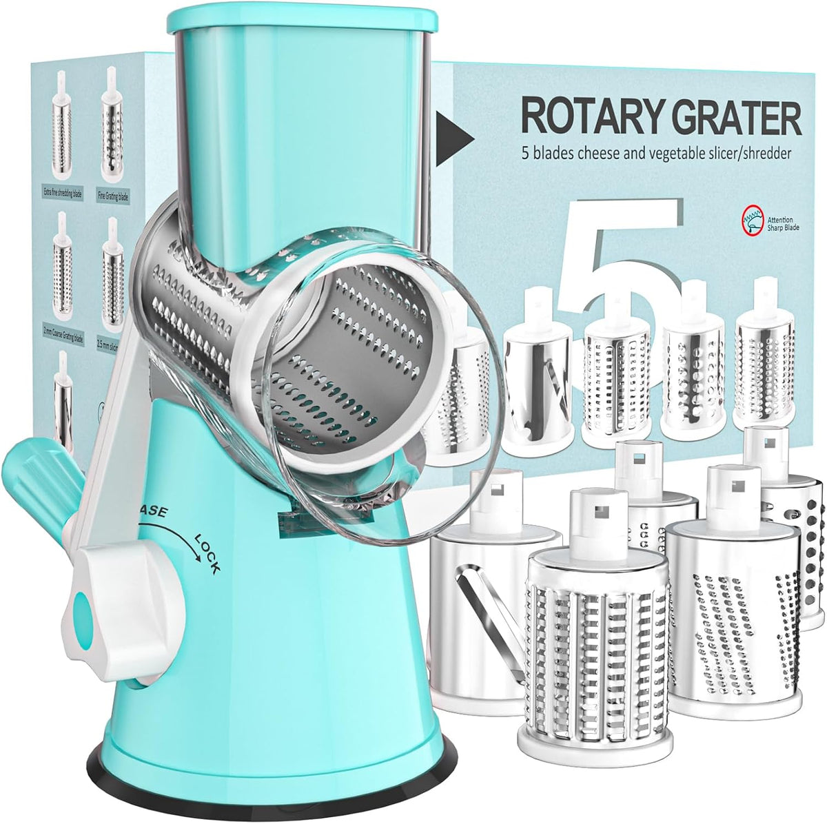 Rotary Cheese Grater Hand Crank Cheese Shredder, Black