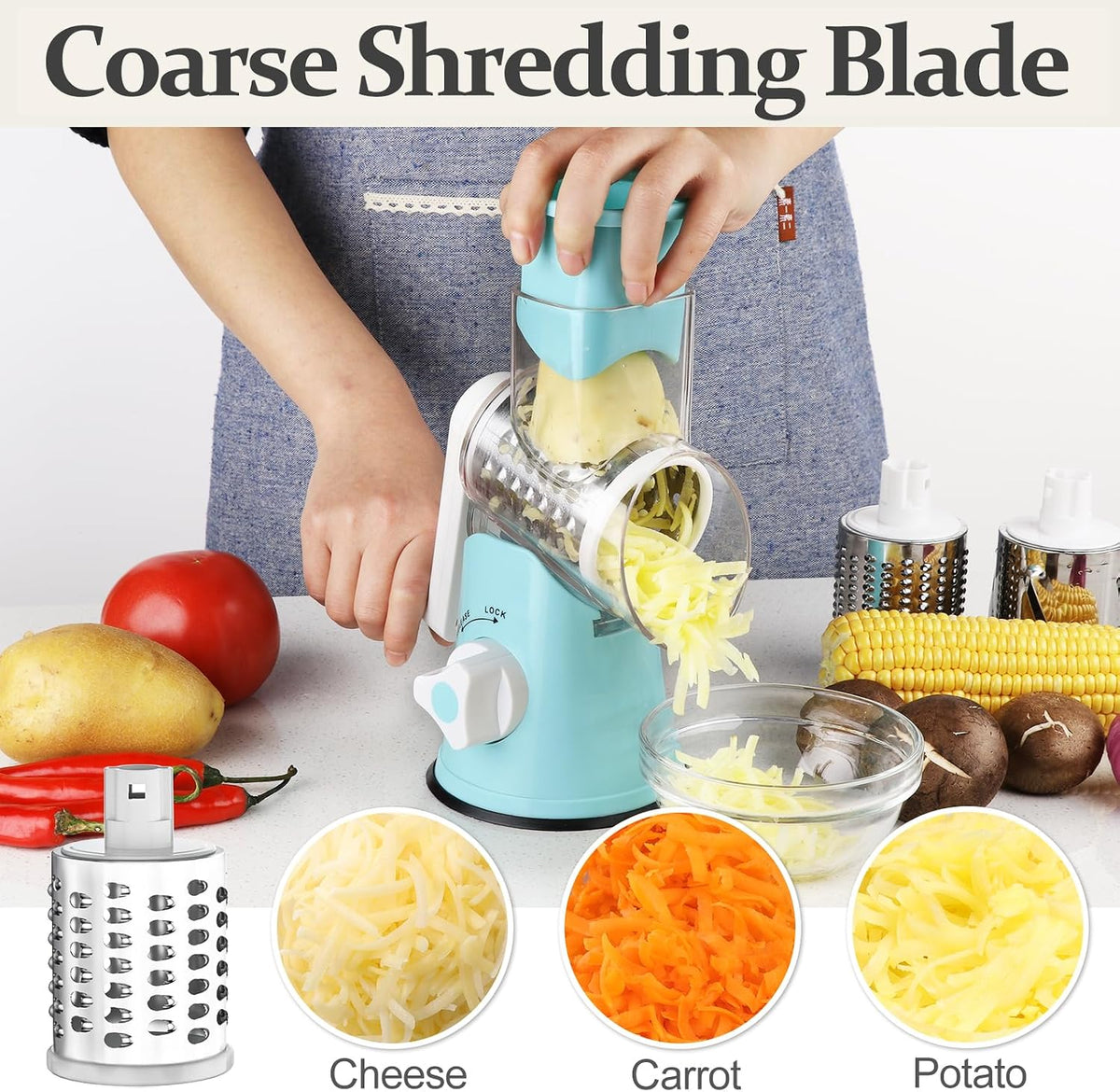 Rotary Cheese Grater Hand Crank Cheese Shredder, Black