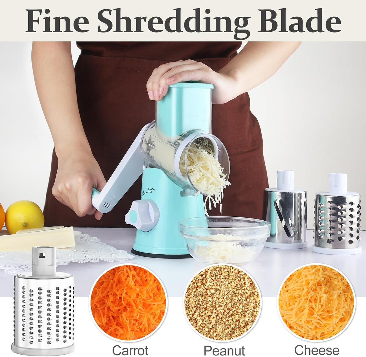 Rotary Cheese Grater Hand Crank Cheese Shredder, Black