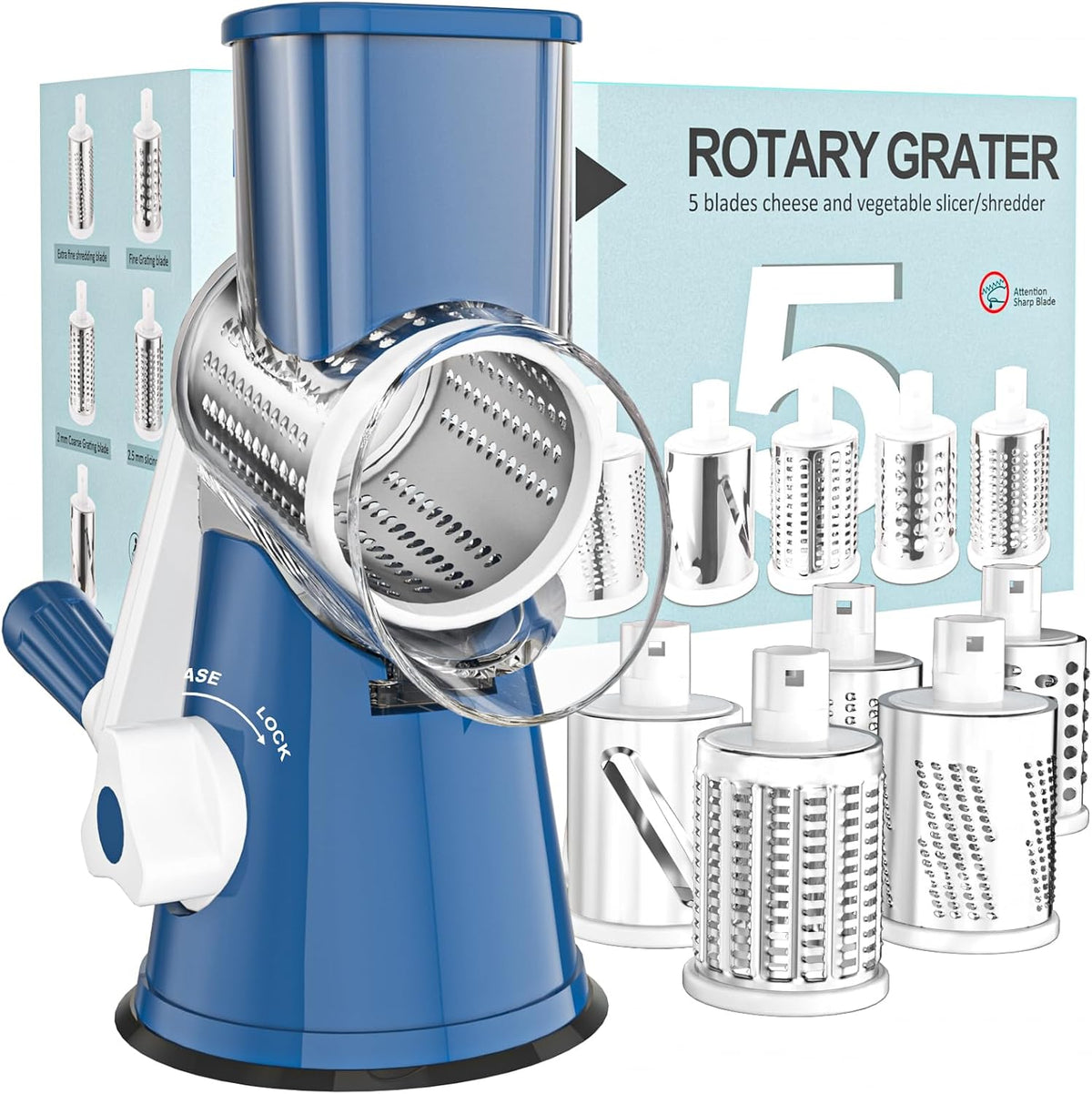 Rotary Cheese Grater Hand Crank Cheese Shredder, Black