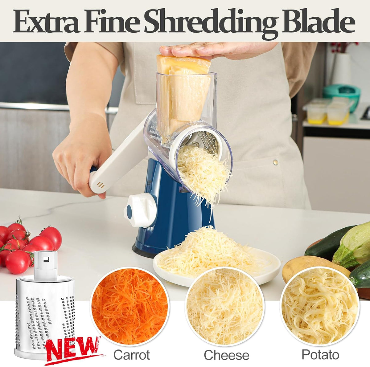 Rotary Cheese Grater Hand Crank Cheese Shredder, Black