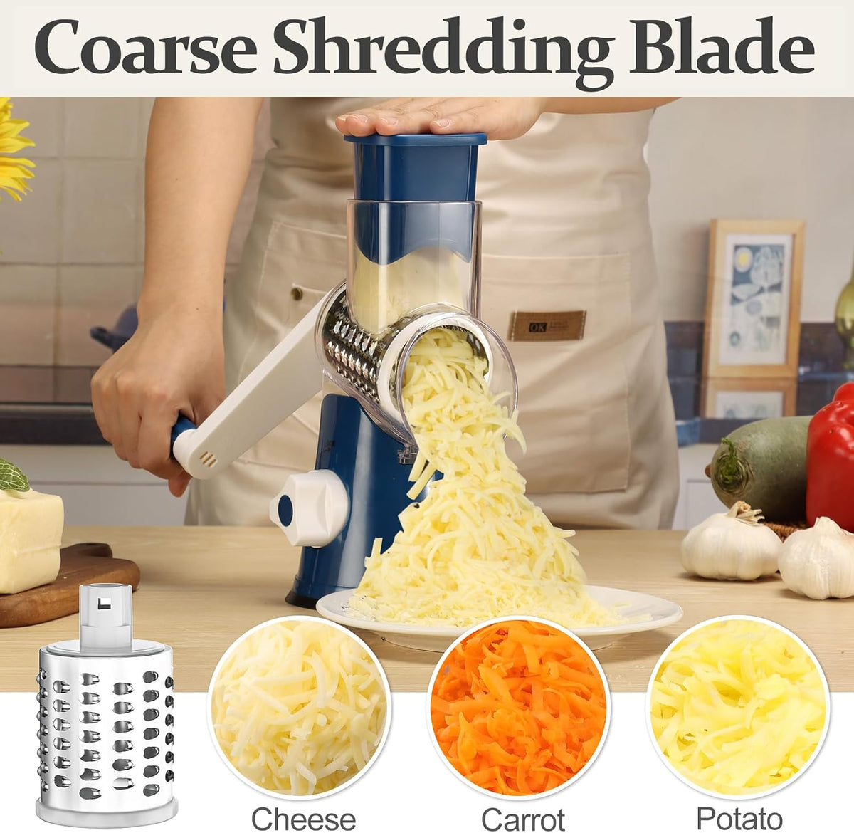 Rotary Cheese Grater Hand Crank Cheese Shredder, Black