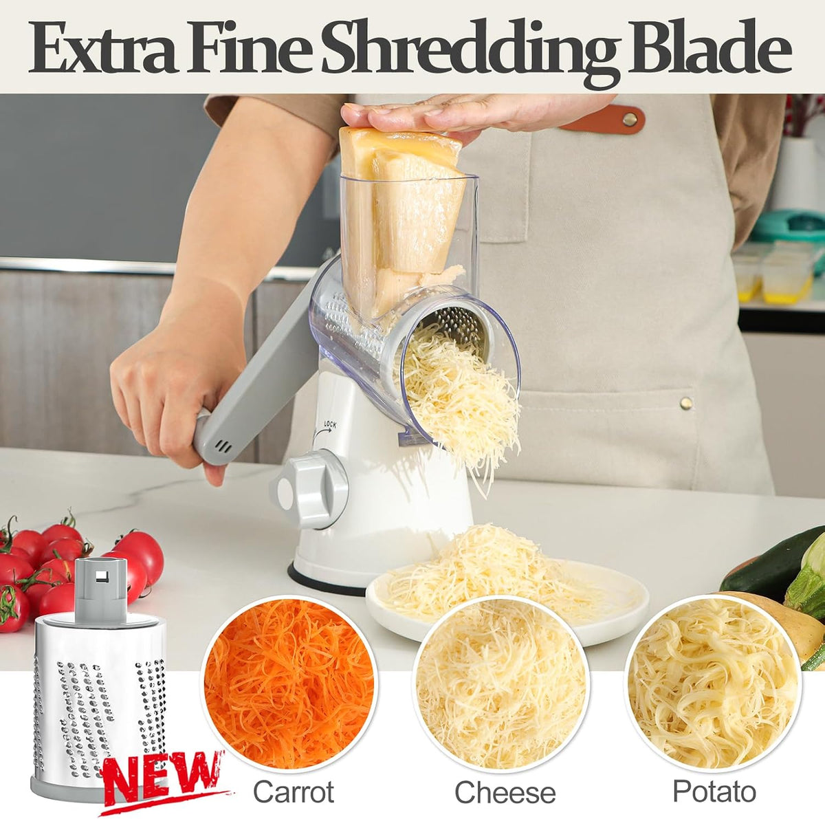 Rotary Cheese Grater Hand Crank Cheese Shredder, Black