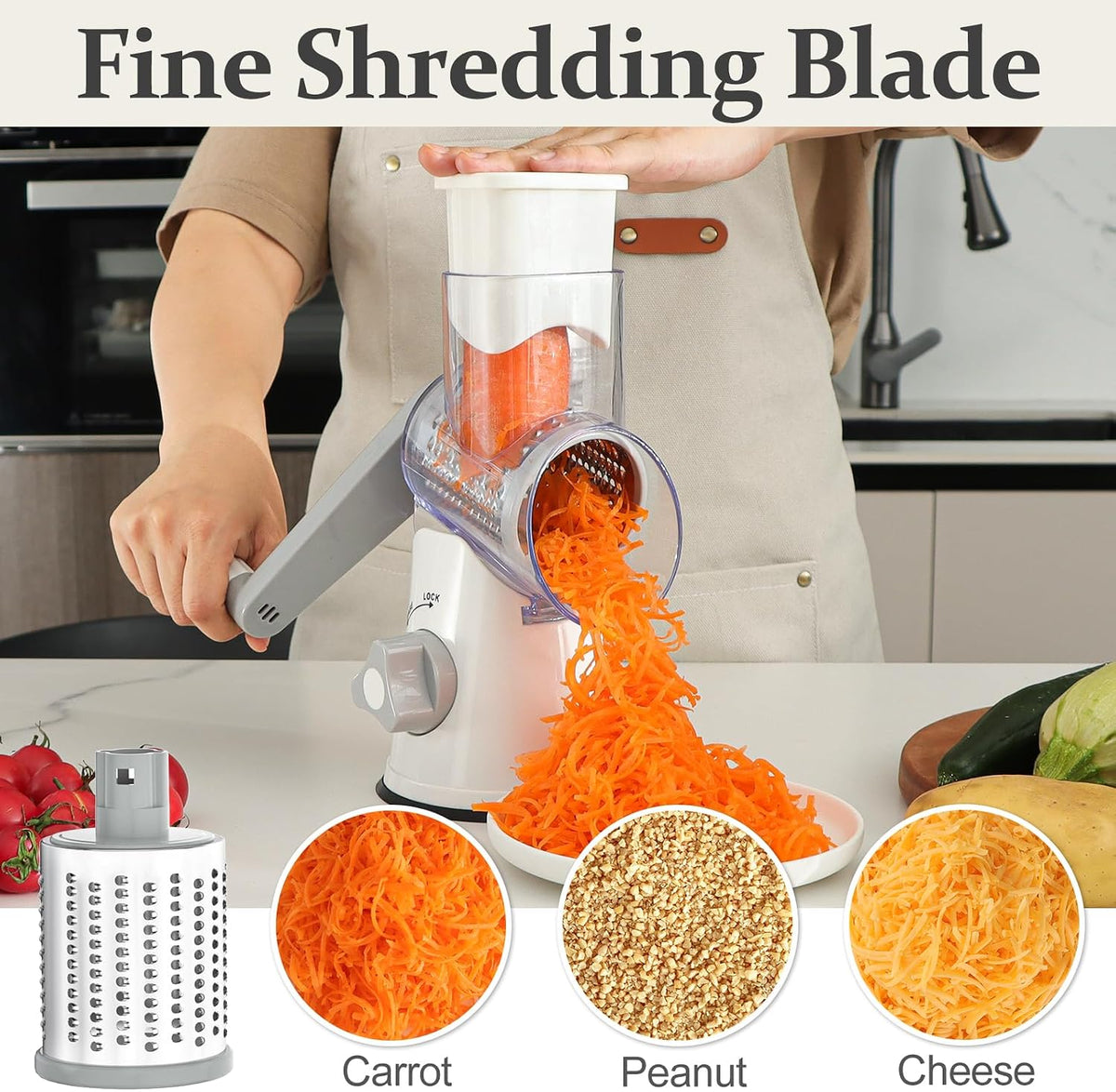 Rotary Cheese Grater Hand Crank Cheese Shredder, Black