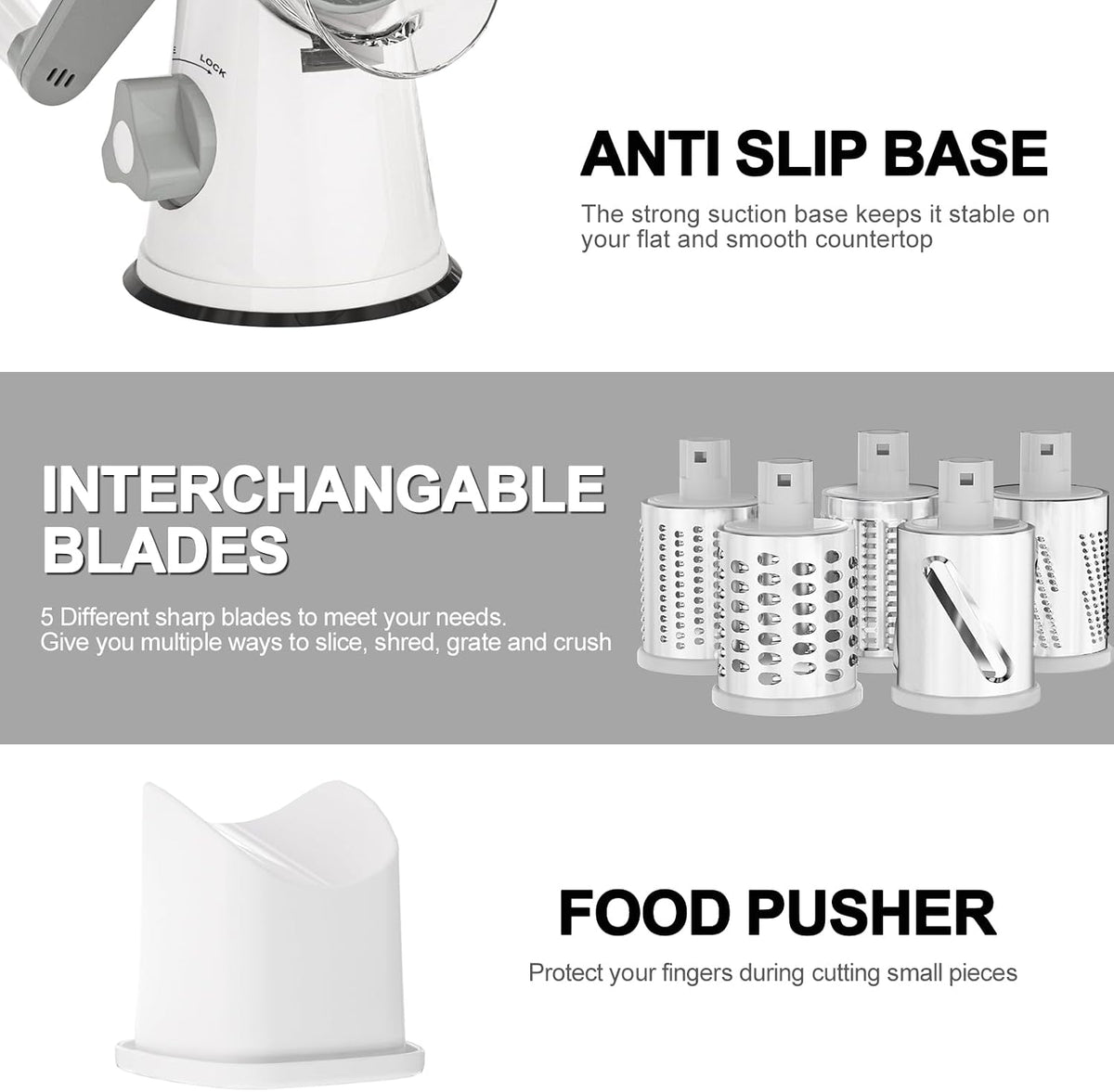 Rotary Cheese Grater Hand Crank Cheese Shredder, Black