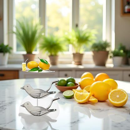 2Pcs Silver Manual Lemon Juicer, Exquisite Bird Stainless Steel Manual Lemon Juicer and Lime Squeezer for Orange Lemon Lime, Applied to Homes and Restaurant Fruit and Vegetable Tools