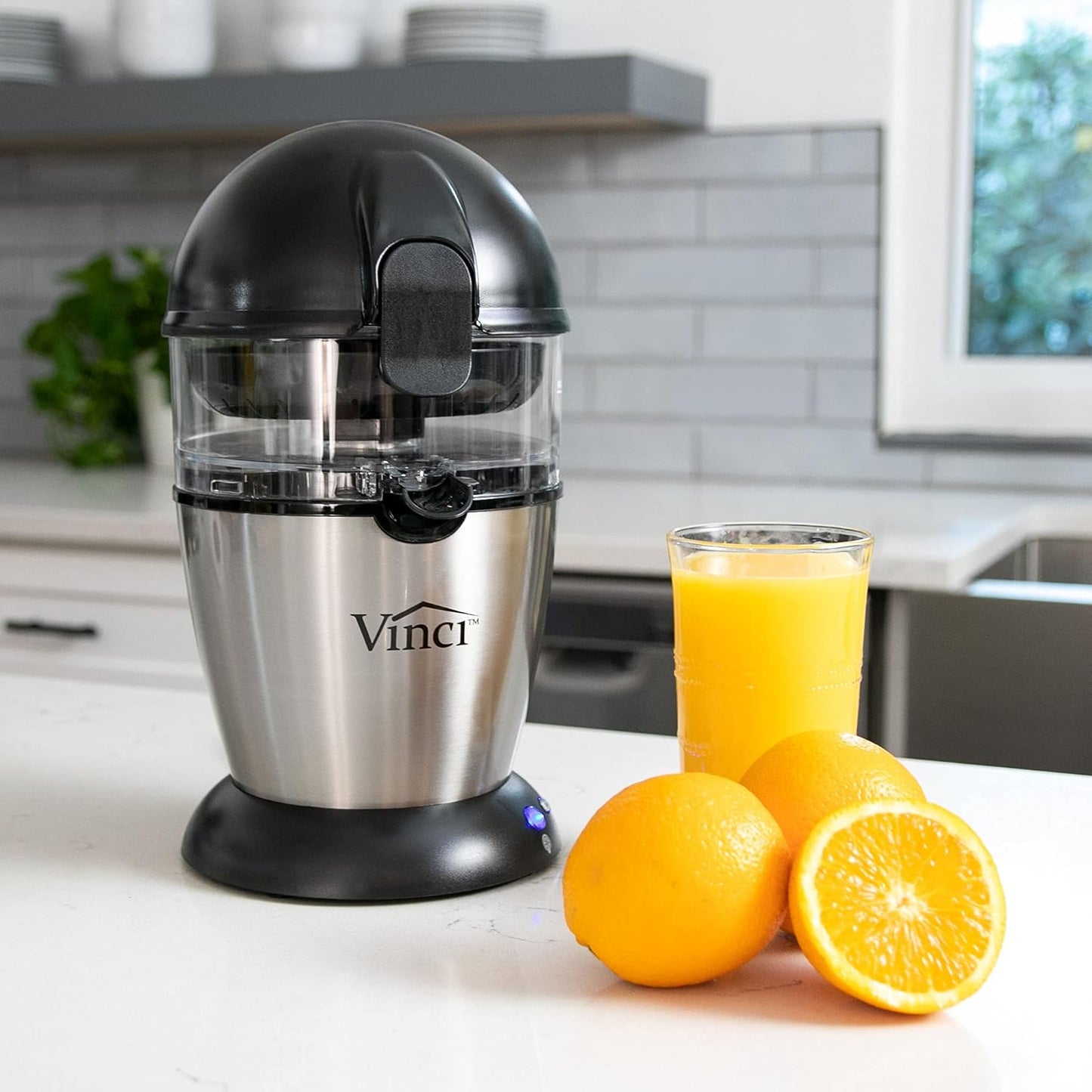 Vinci Electric Juicer, Hands Free Automatic Compact Citrus Press Machine | Pressure-Sensitive Extraction, Fine/Coarse Pulp Filters, 12 oz Bowl, Locking Spout, Fits Limes to 4.5-Inch Grapefruit