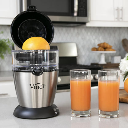 Vinci Electric Juicer, Hands Free Automatic Compact Citrus Press Machine | Pressure-Sensitive Extraction, Fine/Coarse Pulp Filters, 12 oz Bowl, Locking Spout, Fits Limes to 4.5-Inch Grapefruit