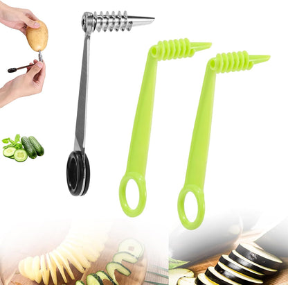 3pcs Spiral Cutter Knives, Stainless Steel & Plastic Vegetable Slicer Cutters Manual Spiral Screw Slicer Practical Kitchen Accessories for Potatoes Cucumbers Carrots