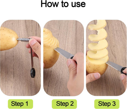 3pcs Spiral Cutter Knives, Stainless Steel & Plastic Vegetable Slicer Cutters Manual Spiral Screw Slicer Practical Kitchen Accessories for Potatoes Cucumbers Carrots