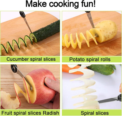 3pcs Spiral Cutter Knives, Stainless Steel & Plastic Vegetable Slicer Cutters Manual Spiral Screw Slicer Practical Kitchen Accessories for Potatoes Cucumbers Carrots