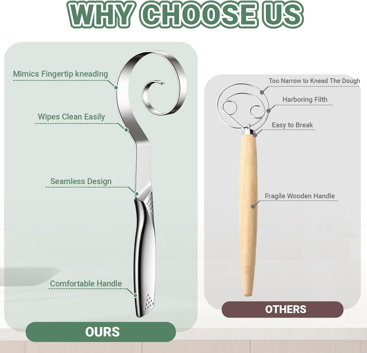 Seamless Danish Dough Whisk Stainless Steel Bread Sourdough Whisks for Cooking, Whisking, Pizza, Pastry, Cake Batter, Biscuits,Dishwasher Safe Dutch Whisk 10"