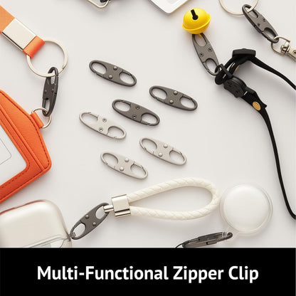 Anti Theft Zipper Clips Double Opening Small Carabiner Clips, 4Pcs Elegant Zinc Alloy Zipper Pull Replacement for Travel, Commuting and Camping (Space Grey)