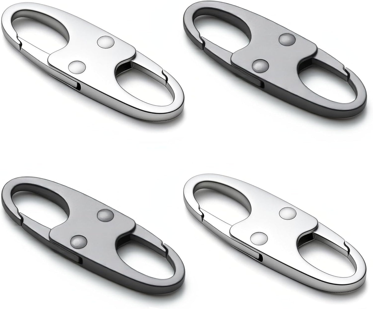 Anti Theft Zipper Clips Double Opening Small Carabiner Clips, 4Pcs Elegant Zinc Alloy Zipper Pull Replacement for Travel, Commuting and Camping (Space Grey)