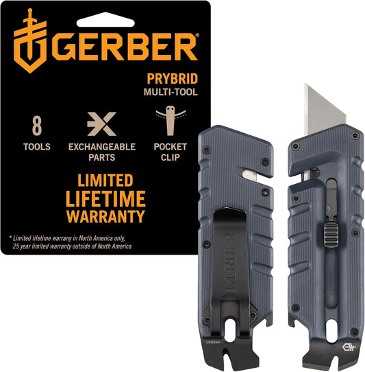 Prybrid Pocket Knife Multitool 8-in-1 Box Cutter, Bottle Opener,Blue