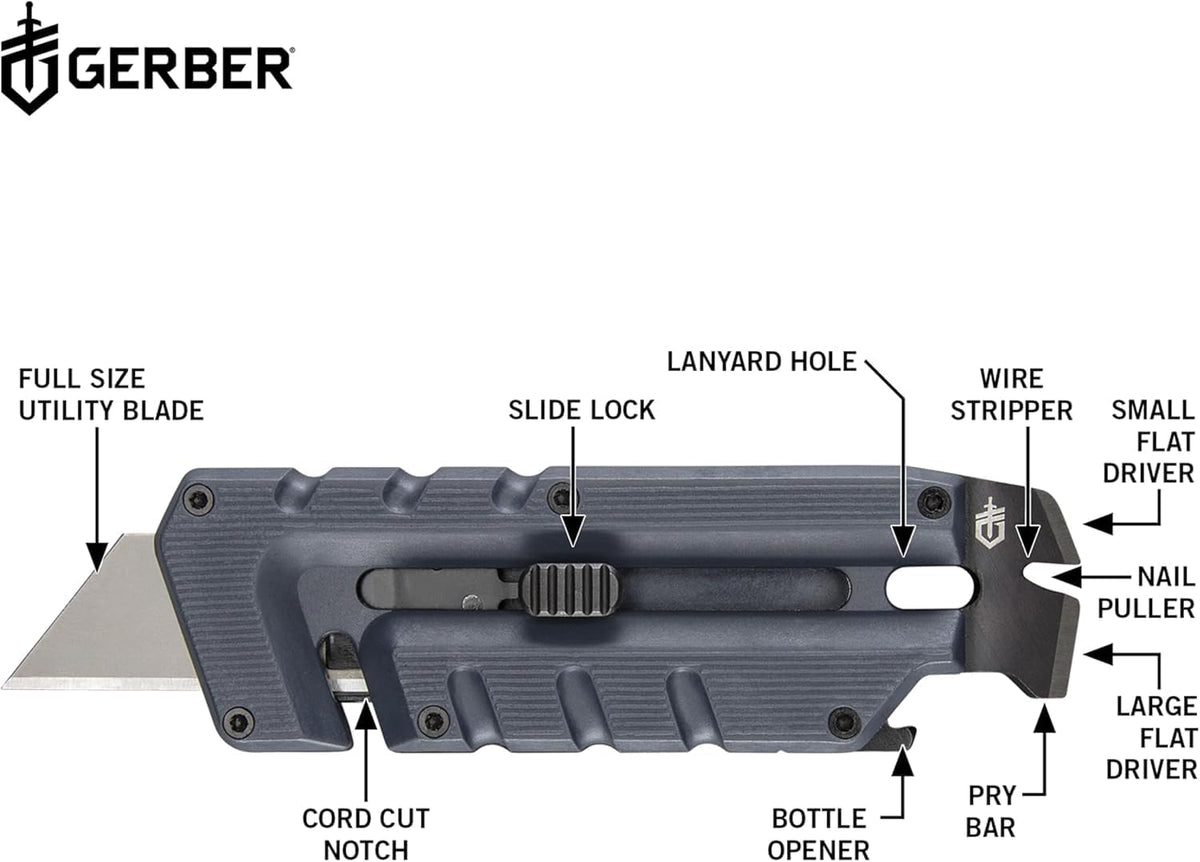 Prybrid Pocket Knife Multitool 8-in-1 Box Cutter, Bottle Opener,Blue