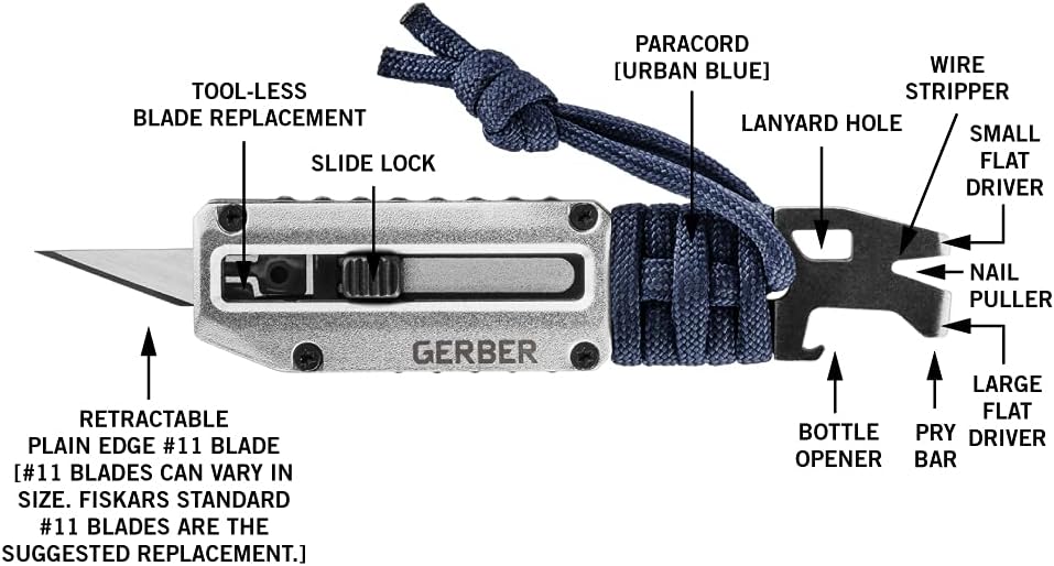Prybrid Pocket Knife Multitool 8-in-1 Box Cutter, Bottle Opener,Blue