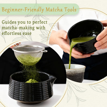 8 Pcs Matcha Whisk Set Chasen Matcha Whisk Bamboo Bowl with Spout Sifter Spoon Scoop Whisk Holder Bamboo Mat Complete Matcha Making Kit (Red Petal)