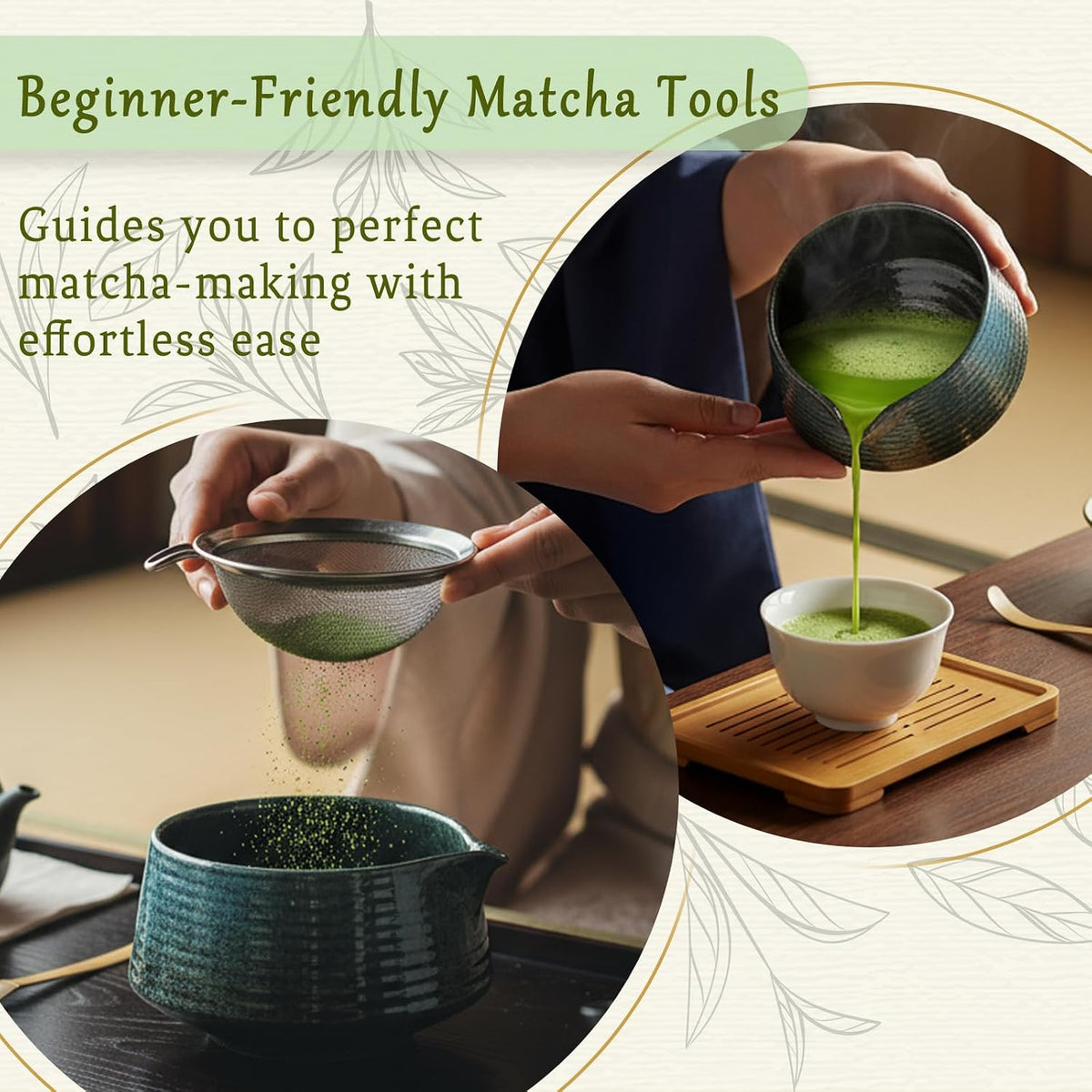 8 Pcs Matcha Whisk Set Chasen Matcha Whisk Bamboo Bowl with Spout Sifter Spoon Scoop Whisk Holder Bamboo Mat Complete Matcha Making Kit (Red Petal)