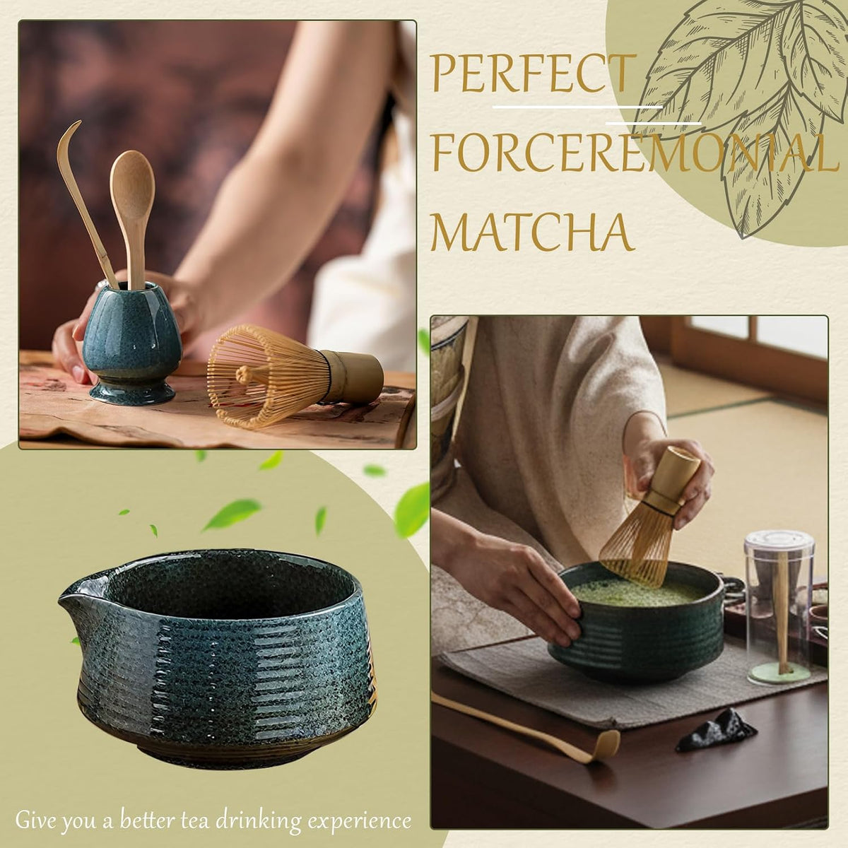 8 Pcs Matcha Whisk Set Chasen Matcha Whisk Bamboo Bowl with Spout Sifter Spoon Scoop Whisk Holder Bamboo Mat Complete Matcha Making Kit (Red Petal)