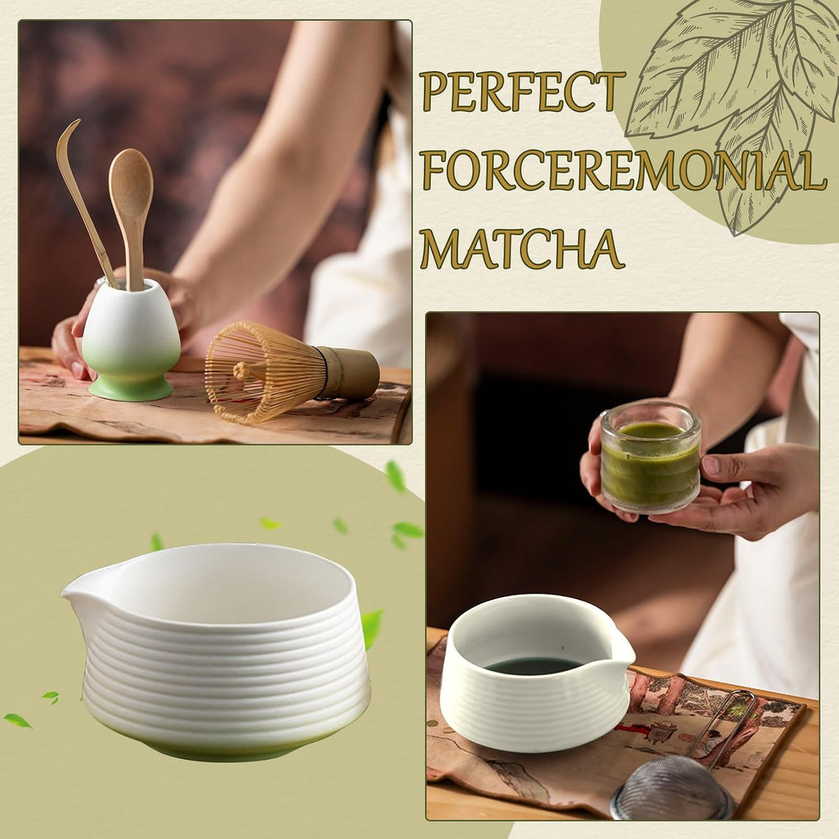 8 Pcs Matcha Whisk Set Chasen Matcha Whisk Bamboo Bowl with Spout Sifter Spoon Scoop Whisk Holder Bamboo Mat Complete Matcha Making Kit (Red Petal)