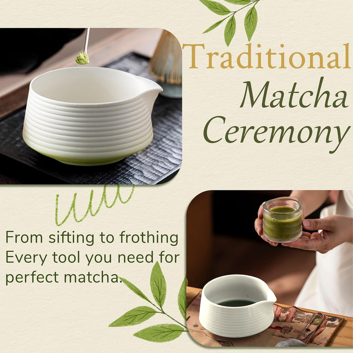 8 Pcs Matcha Whisk Set Chasen Matcha Whisk Bamboo Bowl with Spout Sifter Spoon Scoop Whisk Holder Bamboo Mat Complete Matcha Making Kit (Red Petal)