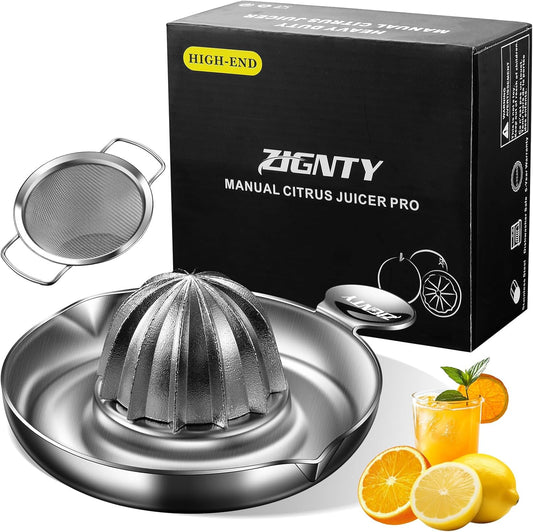 Lemon Squeezer Stainless Steel,Ultra Heavy Duty Manual Citrus Juicer | Premium Orange Lime Fruit Squeezer Set, Robust Reamer Rotation, 2 Pour Spout, 200ML Container, Detachable & Easy to Clean