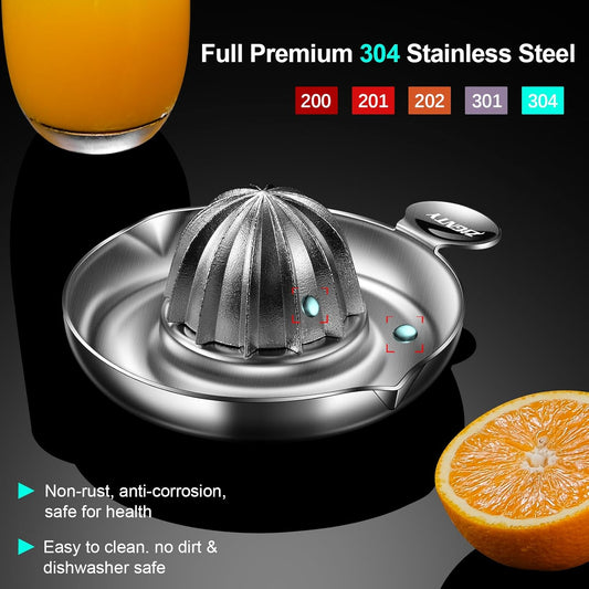 Lemon Squeezer Stainless Steel,Ultra Heavy Duty Manual Citrus Juicer | Premium Orange Lime Fruit Squeezer Set, Robust Reamer Rotation, 2 Pour Spout, 200ML Container, Detachable & Easy to Clean