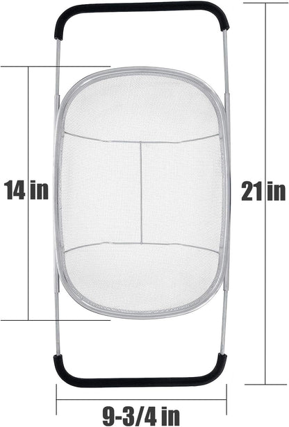 Fine Mesh Colander Over The Sink 6 Quart Stainless Steel Strainer Basket | Expandable Rubber Grip Handles - Strain, Drain, Rinse Fruits, Vegetables