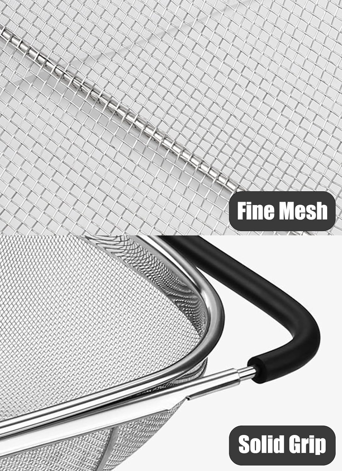 Fine Mesh Colander Over The Sink 6 Quart Stainless Steel Strainer Basket | Expandable Rubber Grip Handles - Strain, Drain, Rinse Fruits, Vegetables