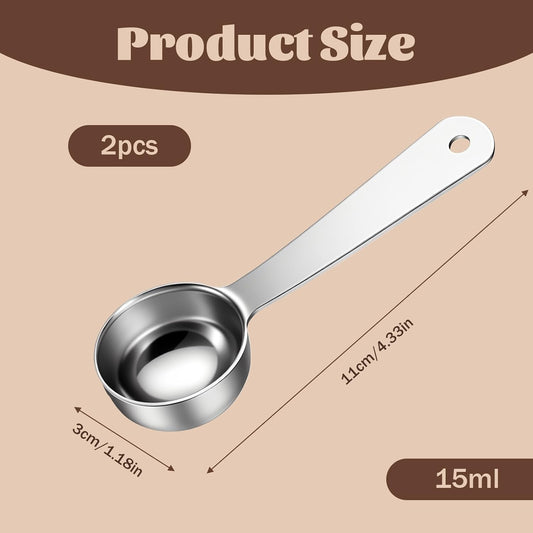 2 Pcs Coffee Scoop 1 Tablespoon, Long Handle Measuring Tablespoon, Stainless Steel Coffee Spoons, 1 tbsp Measuring Spoons for Ground-Coffee, Milk, Spice Jar, Cooking Baking (4.3 Inch, 15ml)
