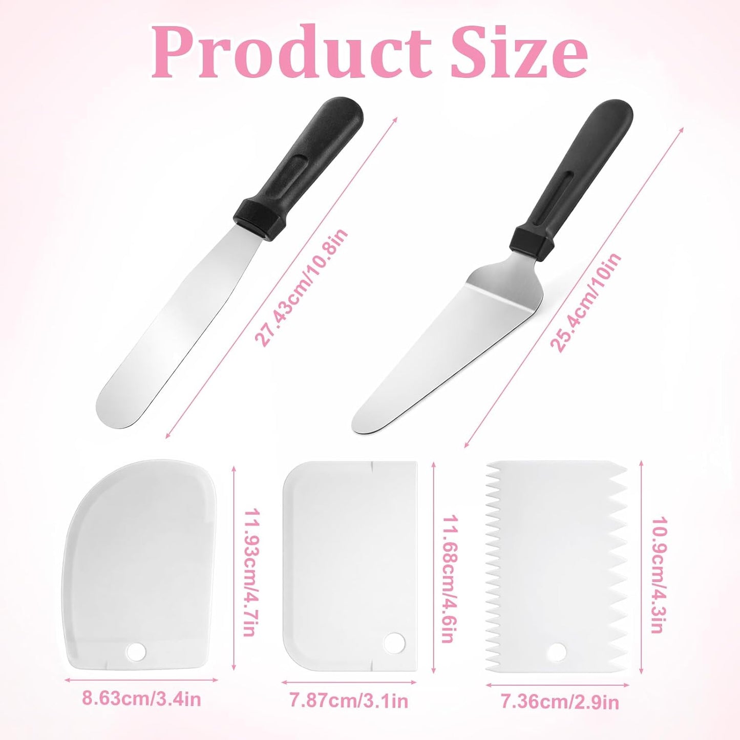 2 Pcs Offset Spatula for Cake Decorating and 3 Pcs Icing Smoother, 10” Stainless Steel Frosting Straight Angled Spatulas Cake Frosting Spatula for Cakes Decorating, Baking Beginners and Pros, White