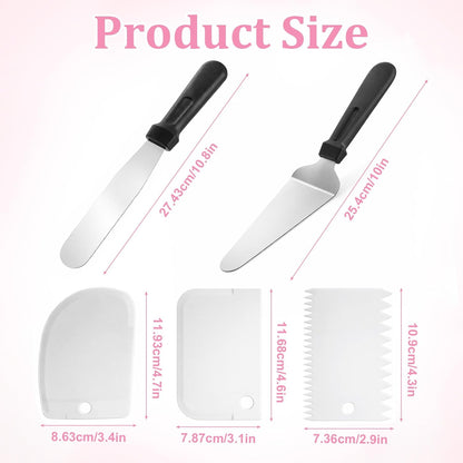2 Pcs Offset Spatula for Cake Decorating and 3 Pcs Icing Smoother, 10” Stainless Steel Frosting Straight Angled Spatulas Cake Frosting Spatula for Cakes Decorating, Baking Beginners and Pros, White