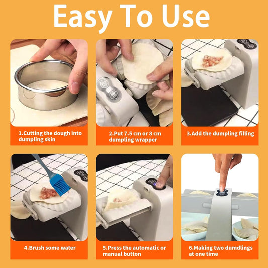 Electric Dumpling Maker Machine, Double Head Automatic Electric Dumpling Machine Maker Mould 2 Modes Household Quick Rechargeable Dumpling Maker with Empanada Maker,Dough Cutters,Spoon,Brush