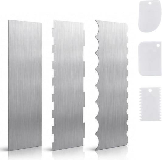 6 Piece Stainless Steel Cake Scraper Set with Plastic Smoothers