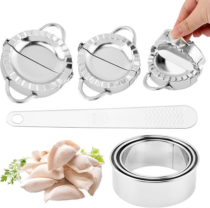3-in-1 Stainless Steel Dumpling Maker Set, 7pcs Dumpling Press Mol-d Kit with Ring Cu-ttersand Stuffing Spoon, 3/3.5/4inch Handmade Cooking Dumplin g Making Tool(COLOR:silver)