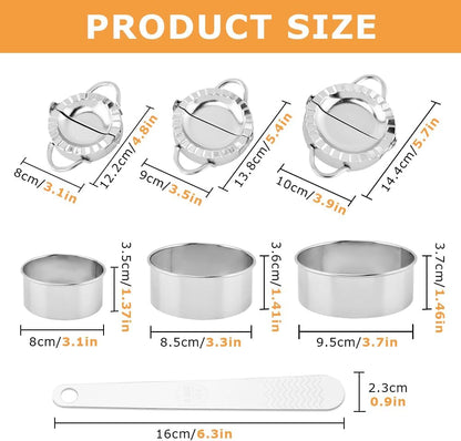 3-in-1 Stainless Steel Dumpling Maker Set, 7pcs Dumpling Press Mol-d Kit with Ring Cu-ttersand Stuffing Spoon, 3/3.5/4inch Handmade Cooking Dumplin g Making Tool(COLOR:silver)