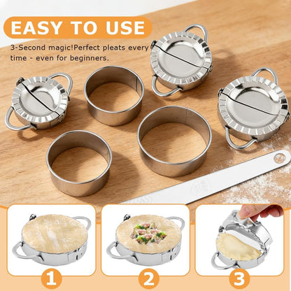 3-in-1 Stainless Steel Dumpling Maker Set, 7pcs Dumpling Press Mol-d Kit with Ring Cu-ttersand Stuffing Spoon, 3/3.5/4inch Handmade Cooking Dumplin g Making Tool(COLOR:silver)