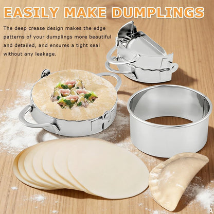3-in-1 Stainless Steel Dumpling Maker Set, 7pcs Dumpling Press Mol-d Kit with Ring Cu-ttersand Stuffing Spoon, 3/3.5/4inch Handmade Cooking Dumplin g Making Tool(COLOR:silver)