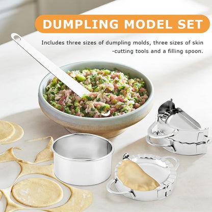 3-in-1 Stainless Steel Dumpling Maker Set, 7pcs Dumpling Press Mol-d Kit with Ring Cu-ttersand Stuffing Spoon, 3/3.5/4inch Handmade Cooking Dumplin g Making Tool(COLOR:silver)