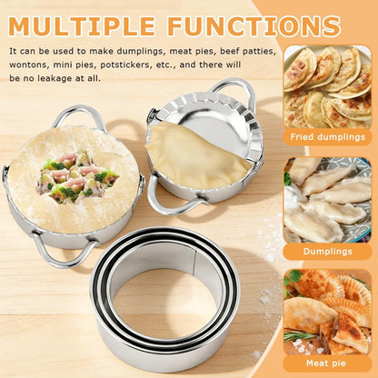 3-in-1 Stainless Steel Dumpling Maker Set, 7pcs Dumpling Press Mol-d Kit with Ring Cu-ttersand Stuffing Spoon, 3/3.5/4inch Handmade Cooking Dumplin g Making Tool(COLOR:silver)