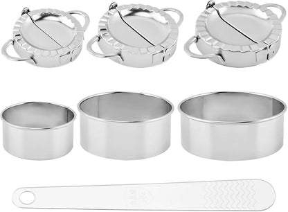 3-in-1 Stainless Steel Dumpling Maker Set, 7pcs Dumpling Press Mol-d Kit with Ring Cu-ttersand Stuffing Spoon, 3/3.5/4inch Handmade Cooking Dumplin g Making Tool(COLOR:silver)