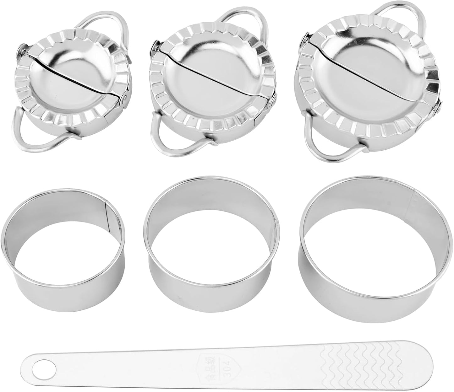 3-in-1 Stainless Steel Dumpling Maker Set, 7pcs Dumpling Press Mol-d Kit with Ring Cu-ttersand Stuffing Spoon, 3/3.5/4inch Handmade Cooking Dumplin g Making Tool(COLOR:silver)