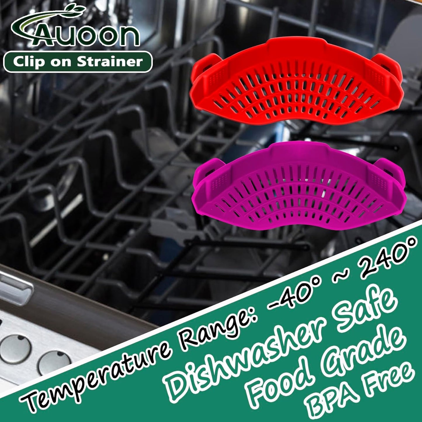 Clip On Strainer Silicone for Pots, Standard 8.86 x 3.55in, Purple | Food-grade BPA-free, Fits Pots Pans Bowls, Dishwasher Safe, for Pasta Noodles Vegetable Fruits, Space-saving Kitchen Gadget