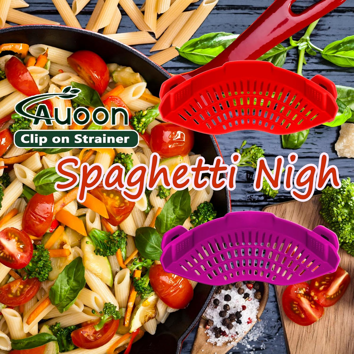 Clip On Strainer Silicone for Pots, Standard 8.86 x 3.55in, Purple | Food-grade BPA-free, Fits Pots Pans Bowls, Dishwasher Safe, for Pasta Noodles Vegetable Fruits, Space-saving Kitchen Gadget