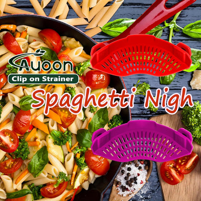 Clip On Strainer Silicone for Pots, Standard 8.86 x 3.55in, Purple | Food-grade BPA-free, Fits Pots Pans Bowls, Dishwasher Safe, for Pasta Noodles Vegetable Fruits, Space-saving Kitchen Gadget