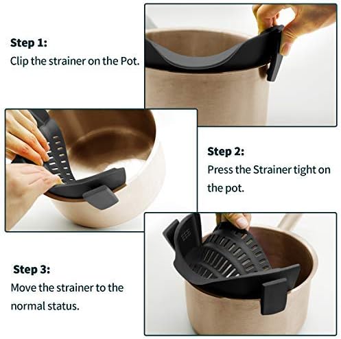 Clip On Strainer Silicone for Pots, Standard 8.86 x 3.55in, Purple | Food-grade BPA-free, Fits Pots Pans Bowls, Dishwasher Safe, for Pasta Noodles Vegetable Fruits, Space-saving Kitchen Gadget