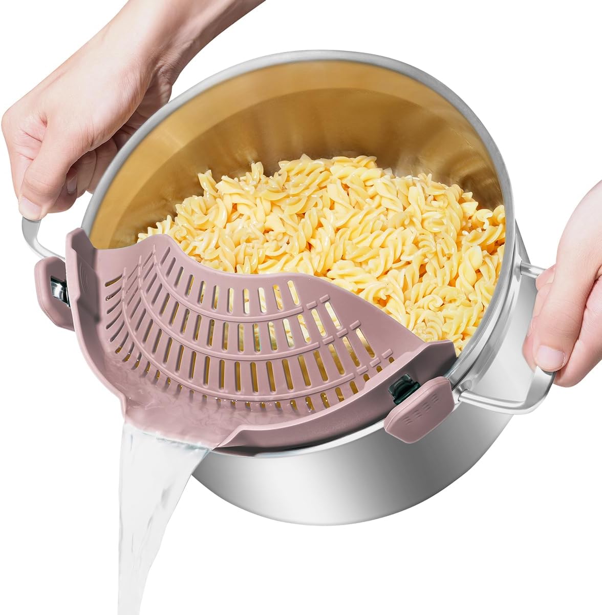 Clip On Strainer Silicone for Pots, Standard 8.86 x 3.55in, Purple | Food-grade BPA-free, Fits Pots Pans Bowls, Dishwasher Safe, for Pasta Noodles Vegetable Fruits, Space-saving Kitchen Gadget