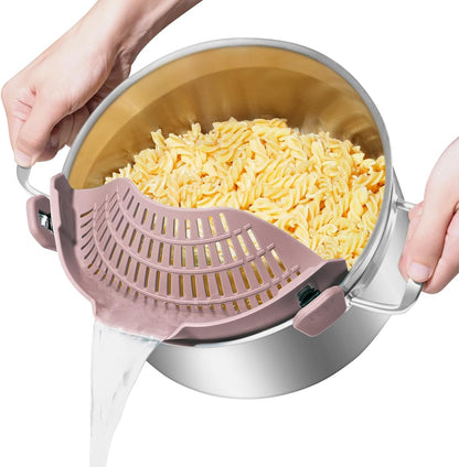 Clip On Strainer Silicone for Pots, Standard 8.86 x 3.55in, Purple | Food-grade BPA-free, Fits Pots Pans Bowls, Dishwasher Safe, for Pasta Noodles Vegetable Fruits, Space-saving Kitchen Gadget