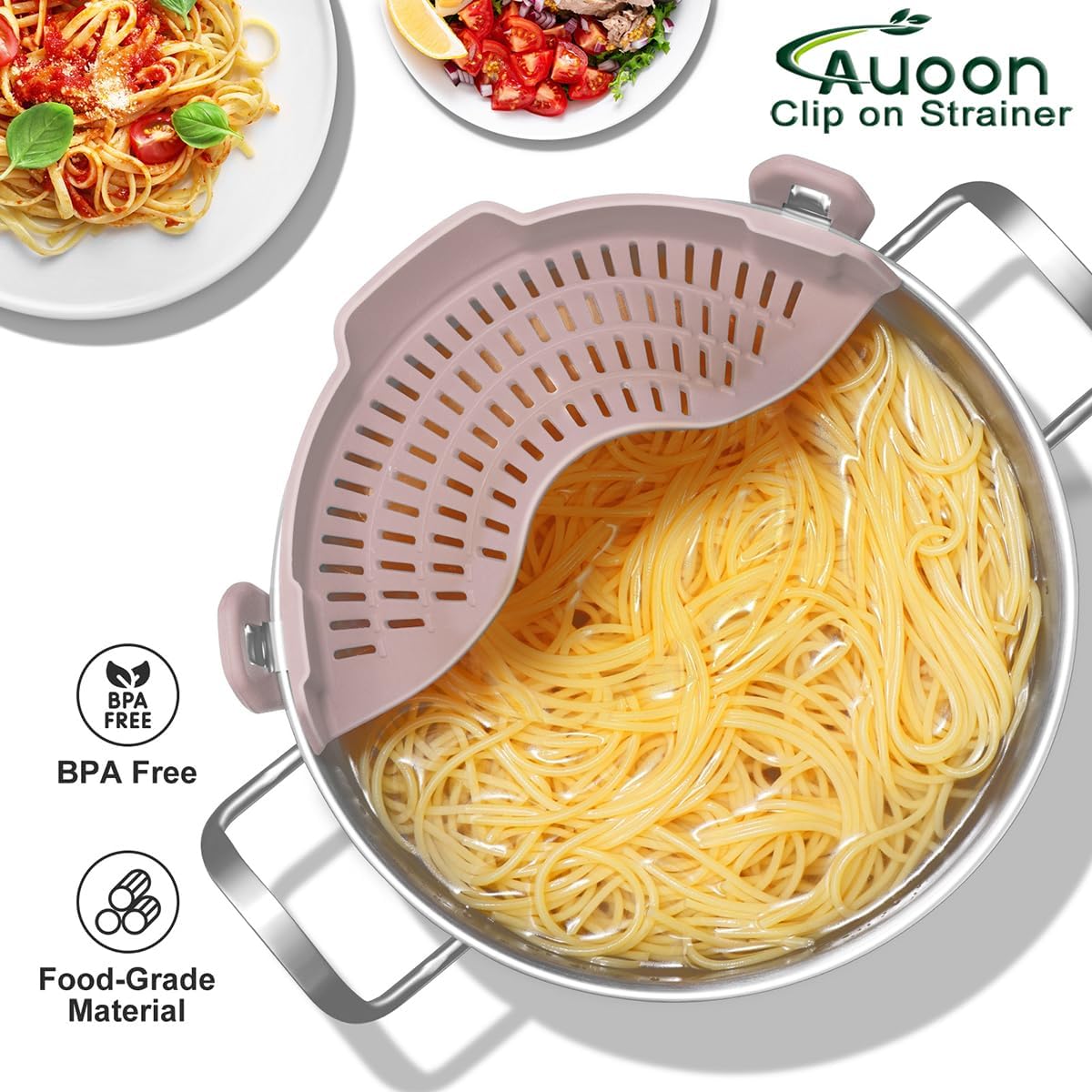 Clip On Strainer Silicone for Pots, Standard 8.86 x 3.55in, Purple | Food-grade BPA-free, Fits Pots Pans Bowls, Dishwasher Safe, for Pasta Noodles Vegetable Fruits, Space-saving Kitchen Gadget